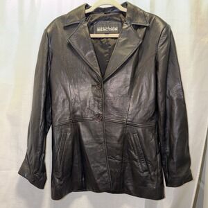 vintage 90s Y2K Kenneth Cole Leather Jacket Blazer Size M Tailored Black Womens